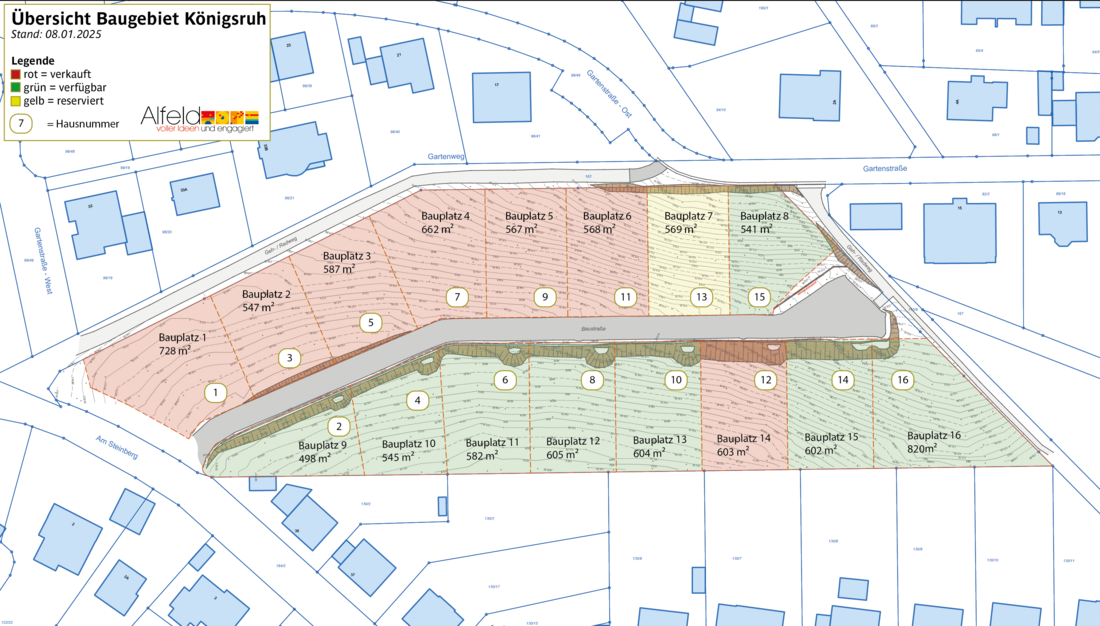 Plan des Baugebietes Königsruh (Stand: 08.01.2025)